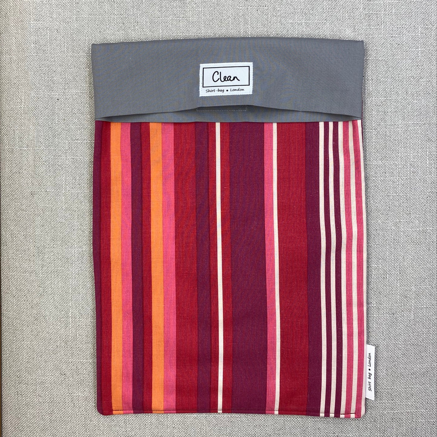 Red, orange, pink & cream vertical stripe with grey top - X large