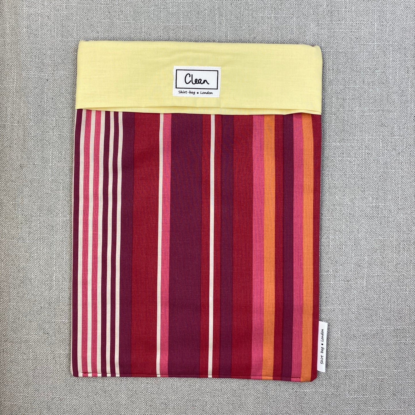 Red, orange, pink & cream vertical stripe with yellow top - X large