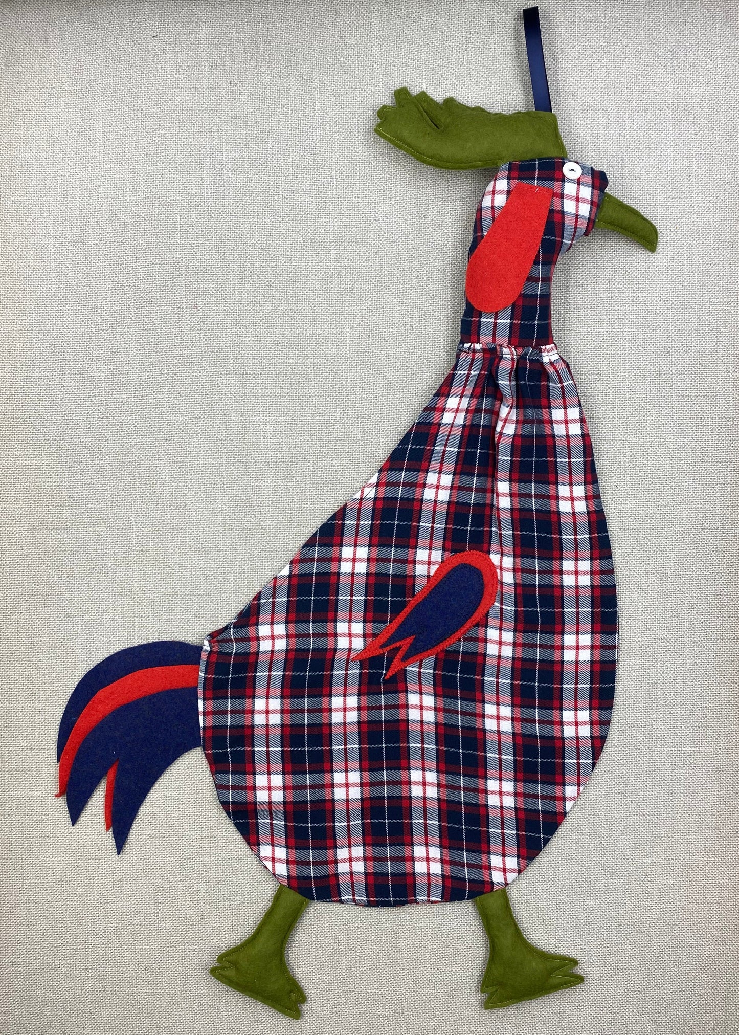 Red, white & blue tartan with green, red & navy