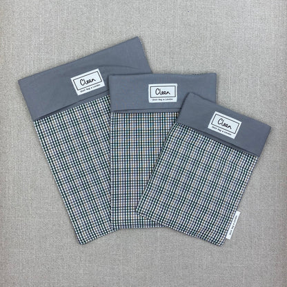 Sage & grey check with grey top