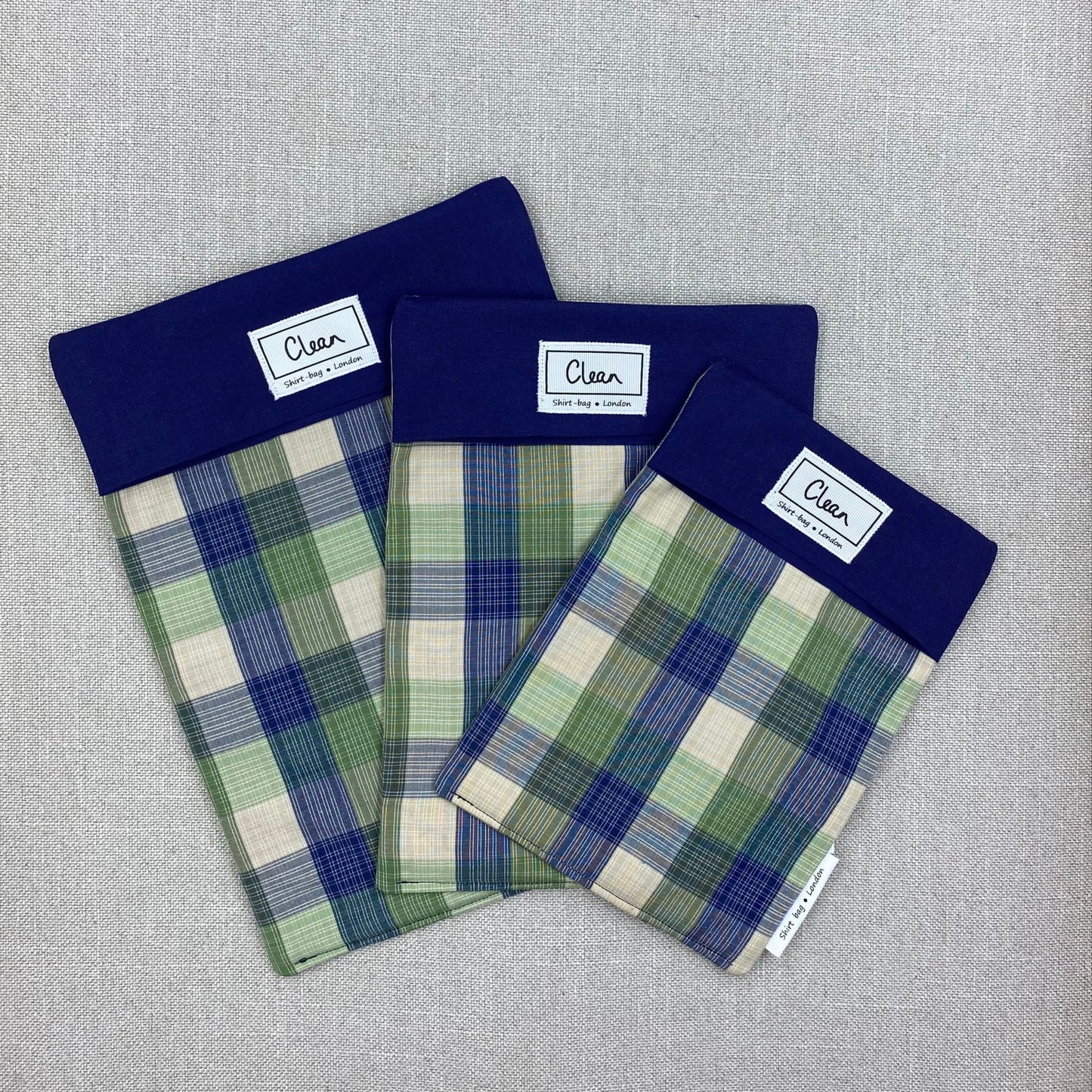 Sage & navy check with  navy top