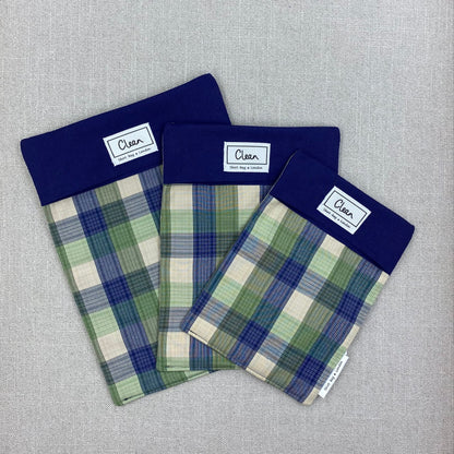 Sage & navy check with  navy top