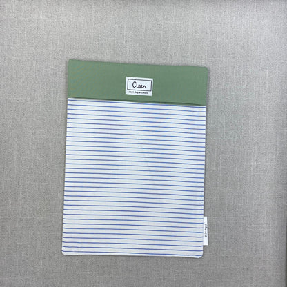 Teal, purple & navy stripes on white with sage green top - X large