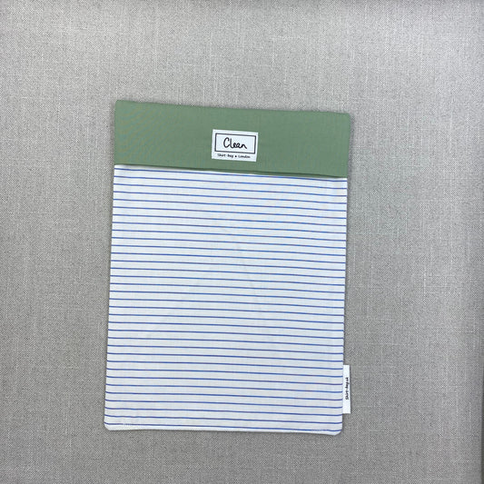 Teal, purple & navy stripes on white with sage green top - X large