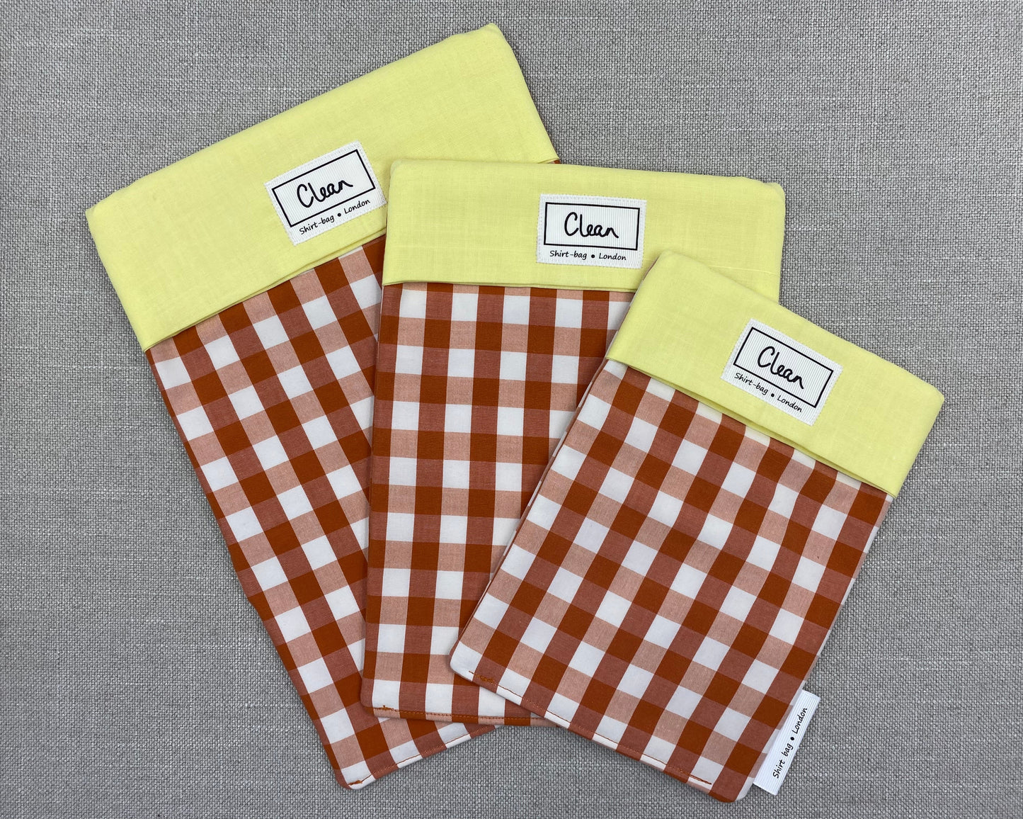 White & ginger check with yellow top