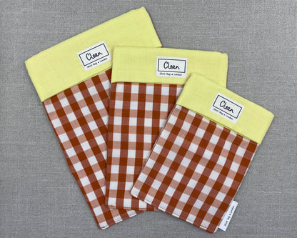 White & ginger check with yellow top
