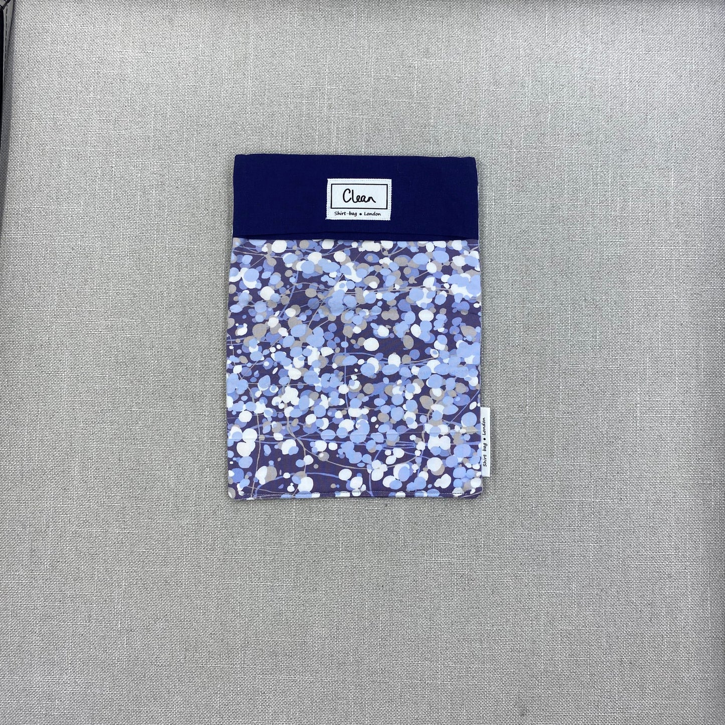 White, purple & grey splodges with navy top - medium
