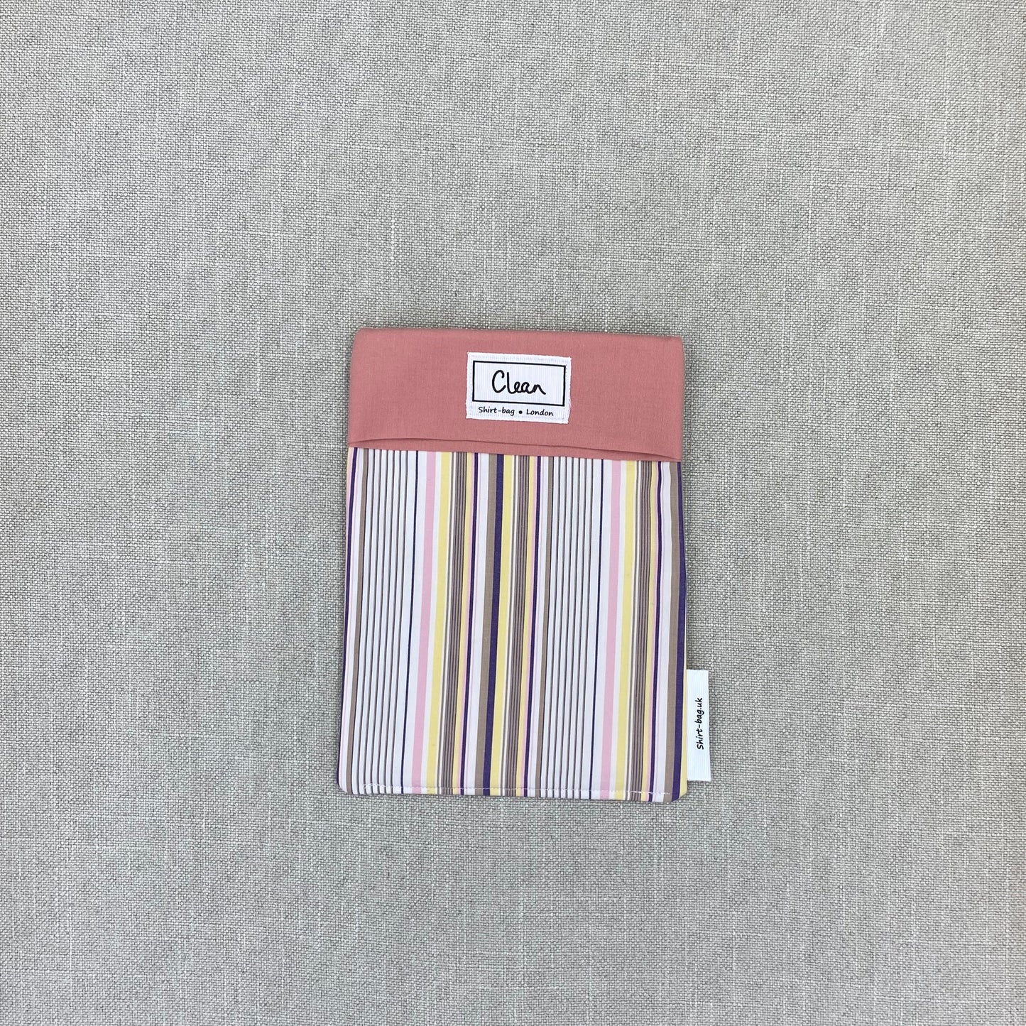 Yellow, pink & beige stripe of white with salmon top - small